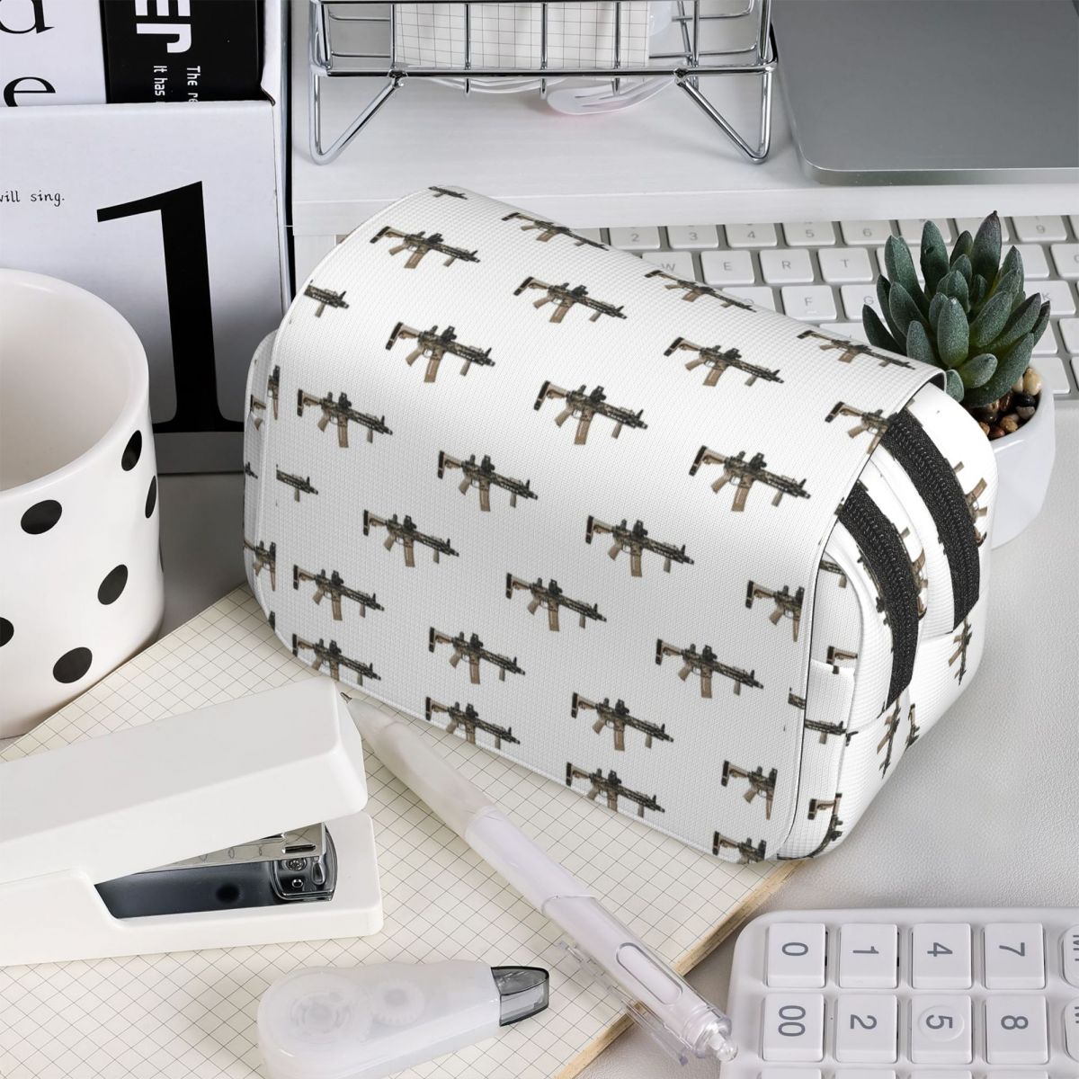Tan Stationery & Office Supply - حافظة أقلام بيضاء بتصميم AR-15 Tan