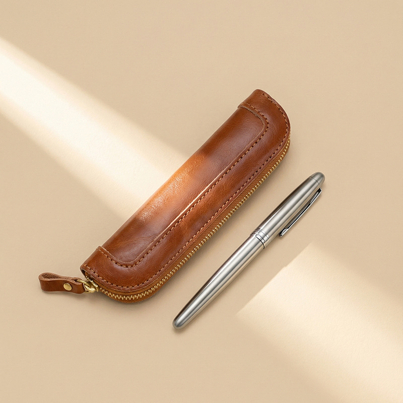 Tan Stationery & Office Supply - حافظة أقلام جلدية عتيقة الطراز مدبوغة